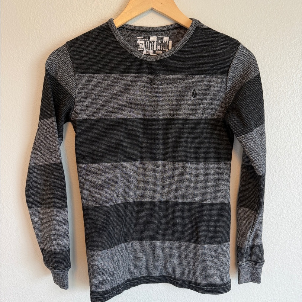 Volcom Black and Gray Striped Long Sleeve Tee